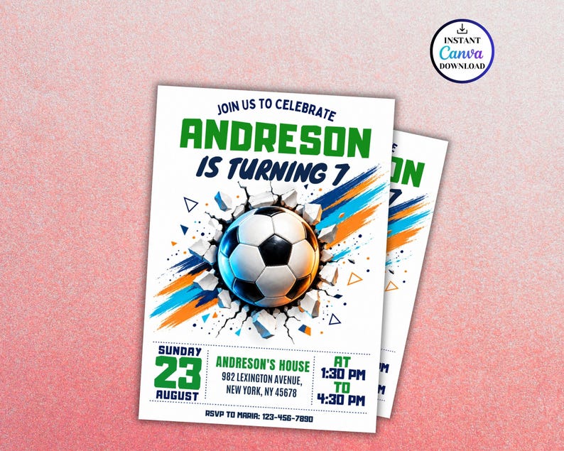 Editable Soccer Birthday Invitation Template, Soccer Invite Editable ...
