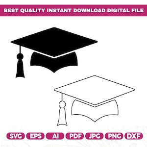 Könnte beinhalten: Zwei Abschlusskappen, eine in Schwarz und eine in Schwarz umrandet, mit Quasten. Das Bild enthält oben den Text "BEST QUALITY INSTANT DOWNLOAD DIGITAL FILE" und unten Dateityp-Symbole.