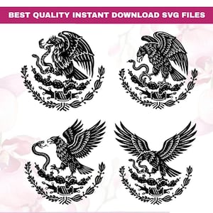 May include: Four black graphic illustrations of an eagle perched on a cactus while holding a snake, arranged in a grid. The text BEST QUALITY INSTANT DOWNLOAD SVG FILES appears in white on a pink banner at the top of the image.