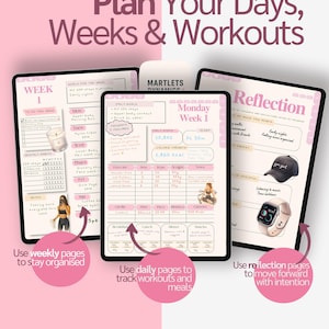 Digital Fitness Planner | 4 Week Workout and Weight Loss Journal | Trainer Designed Health and Meal Tracker for iPad, Android, GoodNotes image 2