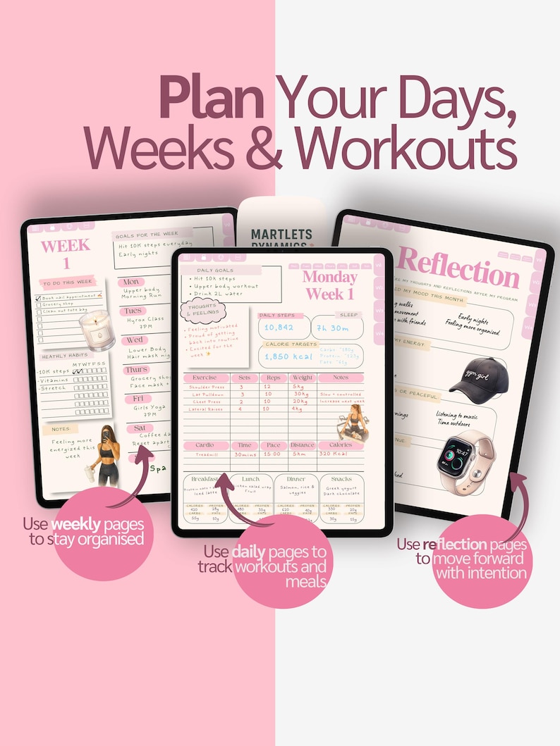 Digital Fitness Planner | 4 Week Workout and Weight Loss Journal | Trainer Designed Health and Meal Tracker for iPad, Android, GoodNotes image 2