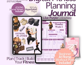 Digital Fitness Planner | 4 Week Workout and Weight Loss Journal | Trainer Designed Health and Meal Tracker for iPad GoodNotes– Lilac Purple