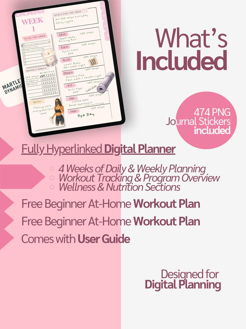 Digital Fitness Planner | 4 Week Workout and Weight Loss Journal | Trainer Designed Health and Meal Tracker for iPad, Android, GoodNotes image 6