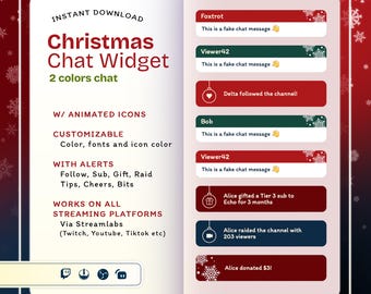 Christmas Chat Widget for Twitch Streaming with Customizable Stream Alerts (Instant Download)