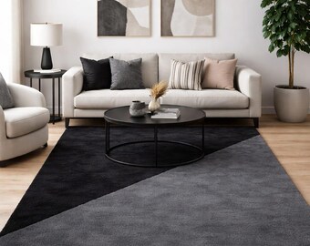 Contemporary Diagonal Design Rug, Black Charcoal Area Carpet, Stylish Modern Interior Decor