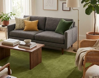 Hand Tufted Wool Area Rug, Olive Green Border Living Room Carpet