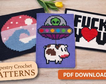 Schema all'uncinetto BUNDLE 3 Schema all'uncinetto per arazzo, Rude Crochet