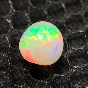 Natural Ethiopian Opal Ball Cabochon, 1.35 Carats White Color With Rainbow Fire Gemstone For Jewelry Making & Healing, 6.70 MM