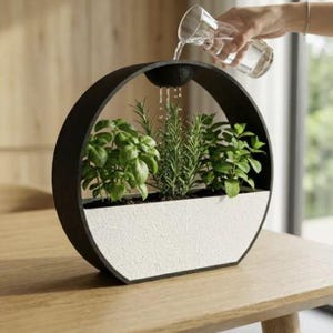 Modern Geometric Planter, 3D Printed Self Watering Pot, Rain Effect Funnel Herb Planter