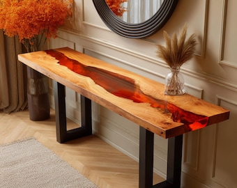 Epoxyconsole, console, houten console, houten console, rustieke console, Live Edge-console, handgemaakte console, massief houten console