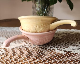 Vintage T.S.&T. Oven Serve Ware Handled Bowls – Pink Yellow Floral Embossed Pottery