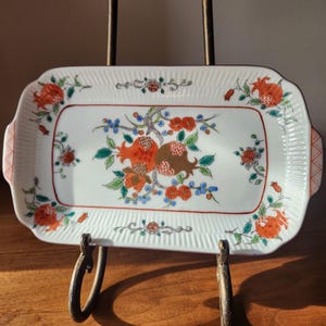 Vintage Original LJ Japan Pomegranate Tray - Hand-Painted Porcelain Serving Dish - Mid-Century Rectangular Platter