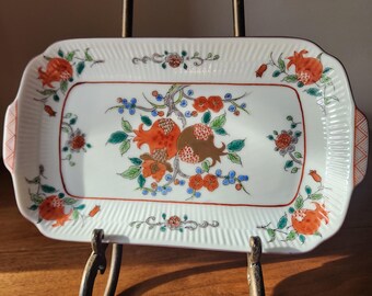Vintage Original LJ Japan Pomegranate Tray - Hand-Painted Porcelain Serving Dish - Mid-Century Rectangular Platter