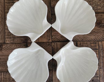 Vintage Hall China Set of 4 Shell Dishes, Ivory Coastal Appetizer Plates