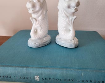 Vintage Porcelain Singapore Merlion Figurines – Chinoiserie Mythical Sea Lion Decor
