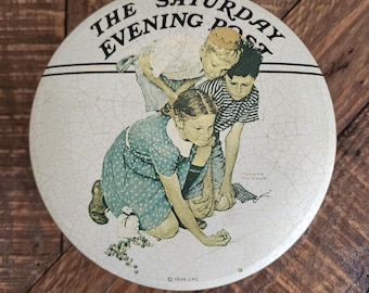 Vintage Norman Rockwell Marbles Champion Tin Trinket Box, 1930s Post Illustration
