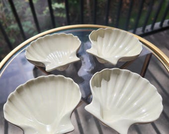 Vintage Hall China Set of 4 Shell Dishes, Ivory Coastal Appetizer Plates