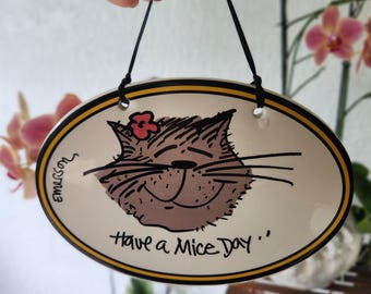 Vintage Emerson for Tumbleweed Pottery Cat Wall Plaque "Have a Mice Day"