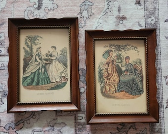 Vintage Framed La Mode Illustree Prints - Pair French Victorian Fashion Art