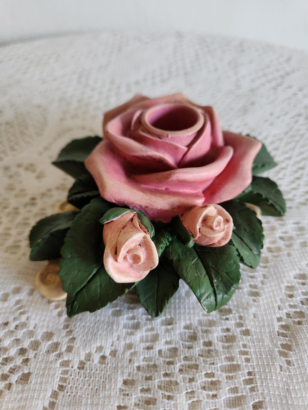 Vintage Pink Rose Taper Candle Holder - Romantic Floral Shabby Chic ...