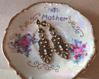 Vintage Iridescent Lusterware Mother Saucer - Floral Trinket Dish - Gold Gilt Scalloped Edge