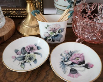 Vintage Royal Worcester Smoker's Set – Fine Bone China Botanical Ashtrays & Match Holder