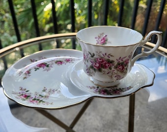 Vintage Royal Albert Lavender Rose Tennis Set | Fine Bone China Teacup & Snack Plate Combo