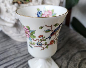 Vintage Aynsley Pembroke Bone China Pedestal Vase, Miniature Floral Bird Goblet Urn