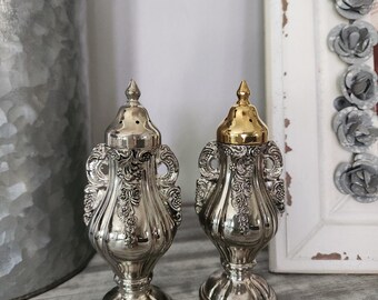 1991 Vintage Godinger 20th Century Baroque Silver Plated Salt and Pepper Shakers with Original Box