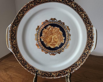 Vintage T. Limoges Bacchus Serving Platter - Blue & Gold Neo-Classical Cake Plate