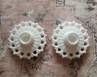 Vintage Westmoreland Milk Glass Candlesticks | Ring and Petal Lace Edge Candle Holders