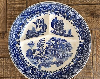 Vintage Blue Willow Divided Plate, Made in Japan Transferware