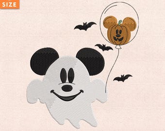 Desenho de bordado de rato e morcego fantasma, arquivo de bordado de Halloween, bordado fofo e assustador, download instantâneo
