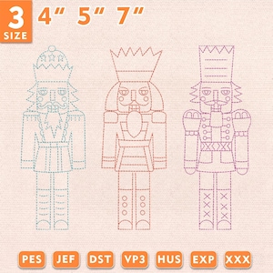 Nötknäpparen Trio Broderifil, Julsoldat Kontur Maskinbroderi Design, Holiday Ballet Line Art, Direkt Nedladdning