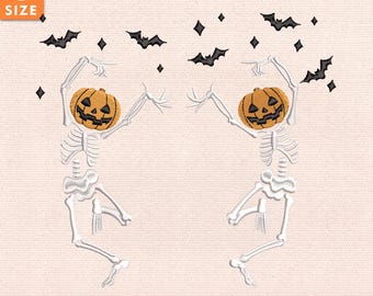 Desenho de bordado de esqueleto discreto, ponto divertido de Halloween, arquivo de bordado para a temporada assustadora, download instantâneo