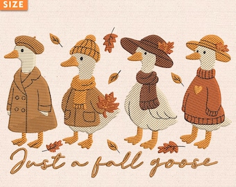 Fall Goose Embroidery Design, Funny Cozy Goose Machine Embroidery,Autumn Goose Embroidery File, Cute Fall Animal Embroidery,Instant Download