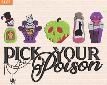 Pick Your Poison Embroidery Design,Witchy Halloween Stitch File Inspired by Villain Style for Sweatshirts or Decor Projects,Instant Download