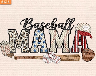 Arquivo de Bordado "Mamãe Jogadora de Beisebol", Design para Presente de Dia das Mães, Padrão de Bordado da Temporada de Beisebol, Ponto Cetim para Mãe de Esportista, Download Instantâneo
