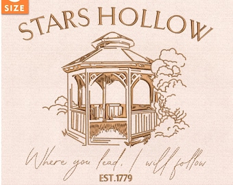 Stars Hollow Embroidery Design, Vintage Nostalgia Stitch, Cozy Fall Autumn Embroidery, Instant Download