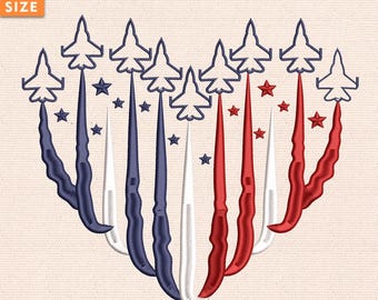 愛国的なジェットハート刺繍ファイル、ミリタリーUSAグラフィックデザイン、7月4日ステッチパターン、アメリカンプライドサテンステッチ、即時ダウンロード