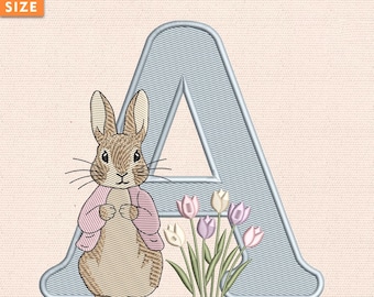 Cute Bunny Alphabet Embroidery Font A, 4 Inch Letters Design, Storybook Rabbit Style, Machine Embroidery File, Instant Download