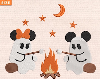 Ghost Campfire Embroidery Design, Spooky Halloween Stitch File with Mouse Ears Style, For Apparel, Totes, Decor Projects, Instant Download