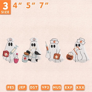 Spooky verpleegkundige borduurwerk ontwerpen, Halloween Ghost verpleegkundige steekbestand, Boo Boo crew patroon, Instant Download