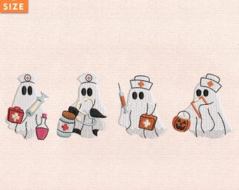Spooky Nurse Embroidery Design, Halloween Ghost Nurse Stitch File, Boo Boo Crew Pattern, Instant Download