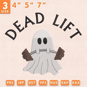 Deadlift Ghost Embroidery Design, Fitness Halloween Ghost Lifting File, Gym Ghost Stitch Pattern, Instant Download