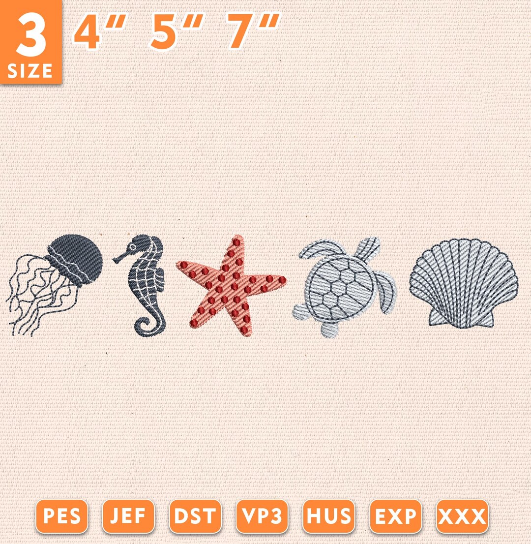 Coastal Ocean Lover Embroidery Design, Seashell Embroidery Design ...