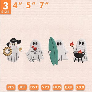 Summerween Ghost Embroidery Design, Funny Ghost on Beach, Halloween Summer Embroidery, Spooky Season Stitch, Instant Download