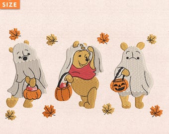 Retro Ghost Bear Halloween Embroidery Design, Cute Fall Stitch File, Spooky Season Embroidery, Instant Download