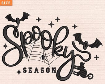 Spooky Season Embroidery Design, Halloween Stitch File with Bat and Spider Web Details for Fall Projects, Instant Download