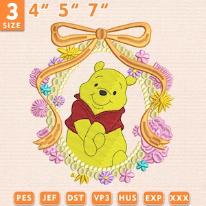 Honey Bear Cartoon Embroidery Design, Magic Kingdom Embroidery Design, Cartoon Character Coquette Embroidery Pattern, Instant Download